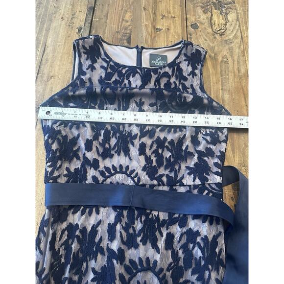 Adrianna Papell Dress Size 2 Navy Blue Lace Formal Sleeveless Evening Gown Maxi - Picture 11 of 16